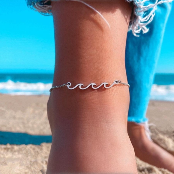 Stainless Steel Triple Wave Anklet Bracelet - Picture 3 of 5